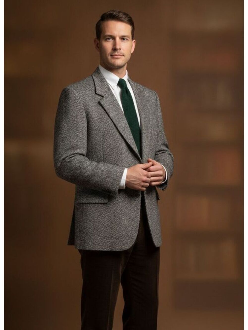 Editions George Richards Men's Grey Herringbone Tweed Sport Coat Blazer S 48 R